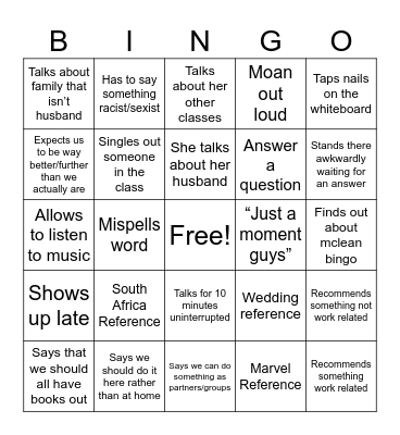 Mclean Bingo Card