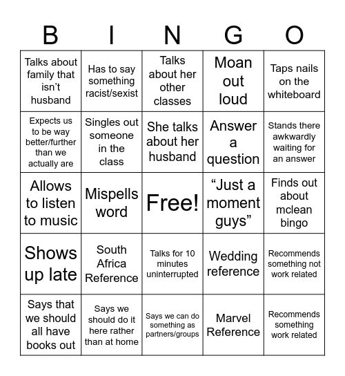 Mclean Bingo Card
