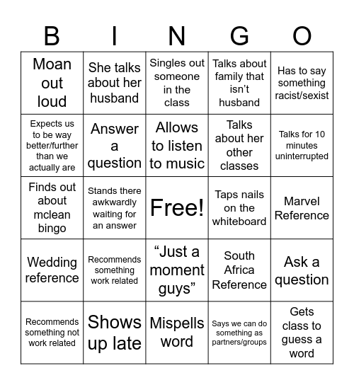 Untitled Bingo Card