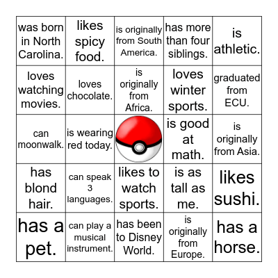 Find someone and win a monster ball cookie! Bingo Card