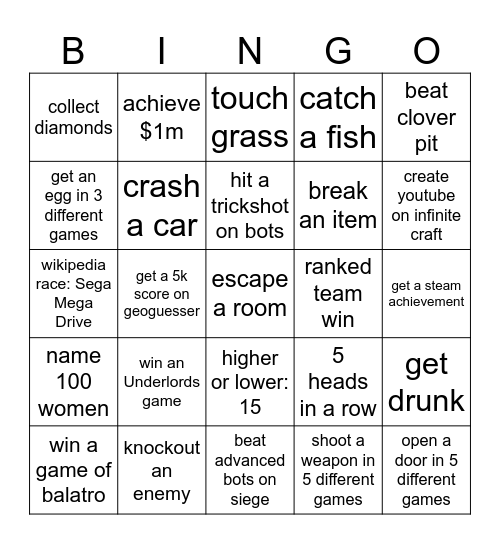 Bro V Bro Training Bingo Card