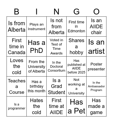 AIIDE Welcome Night Bingo Card