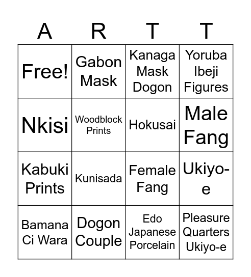 ARH Bingo - Africa and East Asia Bingo Card