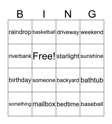 Compound Words Bingo Card