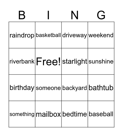 Compound Words Bingo Card