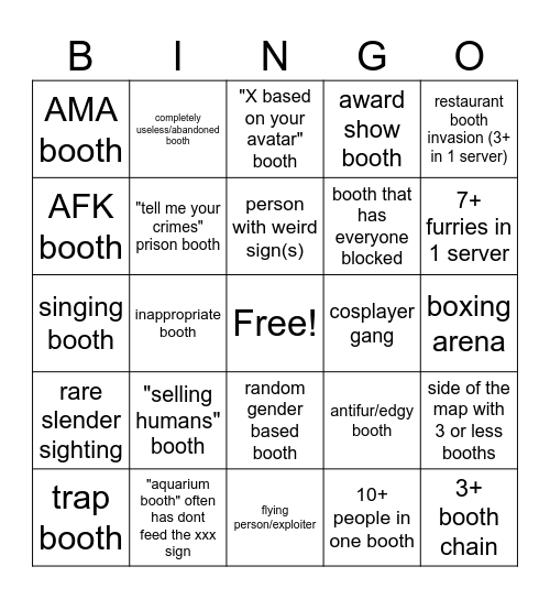 booth game Bingo Card
