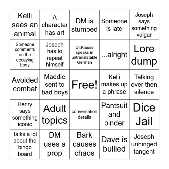 Heroes Bingo Card