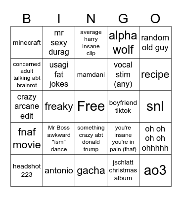 tiktok bingo Card