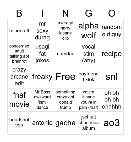 tiktok bingo Card