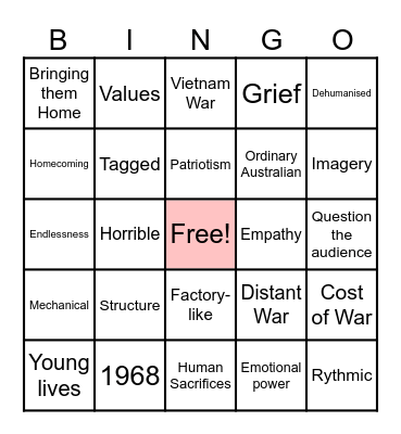 Homecoming Bingo Card