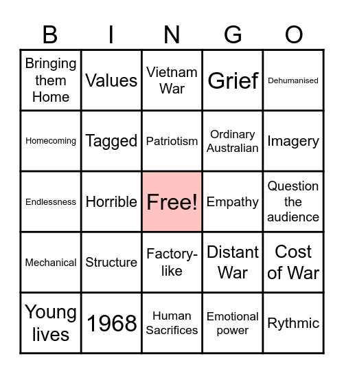 Homecoming Bingo Card