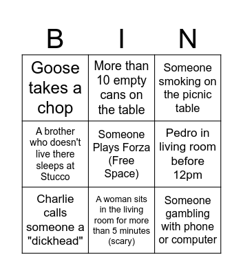 Stucco Bingo Card