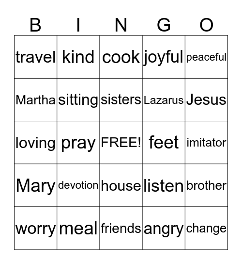 Mary & Martha Bingo Card