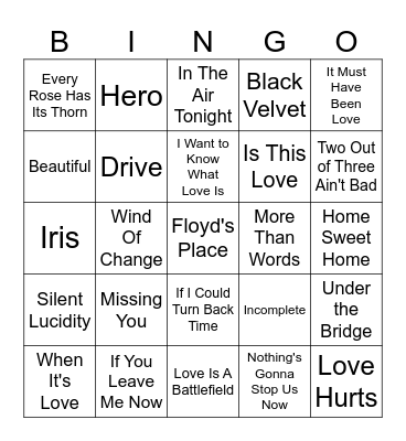 ROCK BALLADS Bingo Card