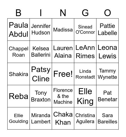 Divas Bingo Card