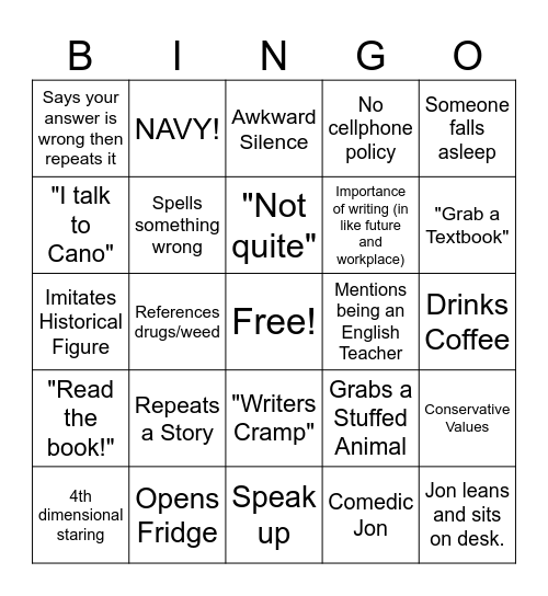 Jon Altmann - Bingo Card