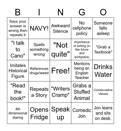 Jon Altmann - Bingo Card