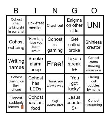 LIVE Bingo Card