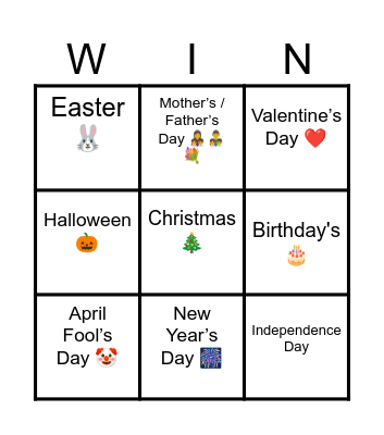 Festivities Bingo Card
