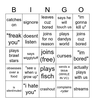 Aaron Bingo Card