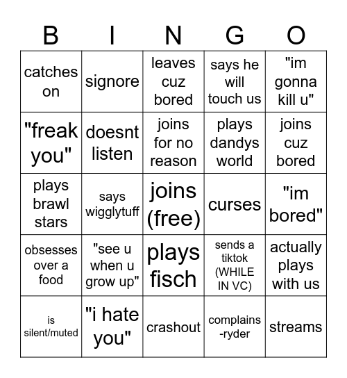 Aaron Bingo Card