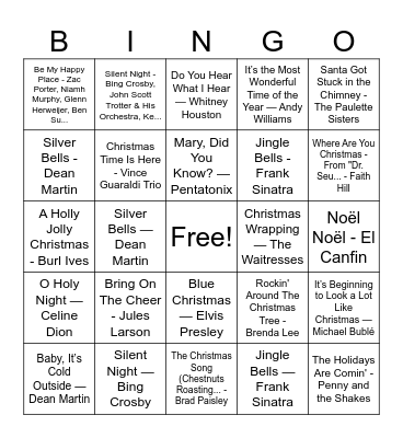 Christmas Music Bingo! Bingo Card