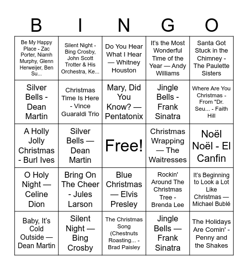 Christmas Music Bingo! Bingo Card