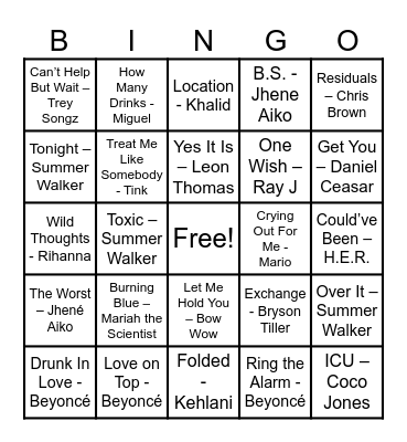 QIY MUSIC BINGO: GEN Z R&B Bingo Card
