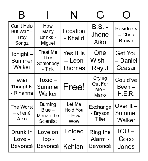 QIY MUSIC BINGO: GEN Z R&B Bingo Card