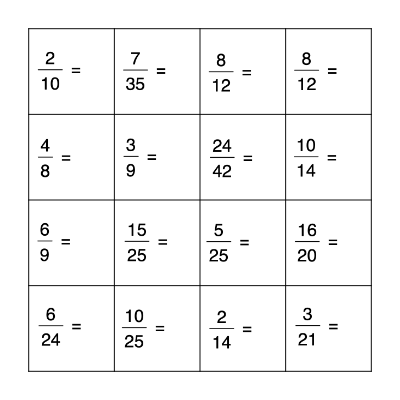 P. 3/7 - Simplifying Fractions Bingo Card