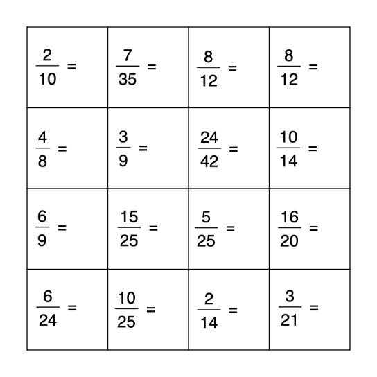 P. 3/7 - Simplifying Fractions Bingo Card