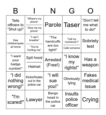 *Bodycam* Bingo Card