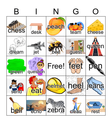 long and short "E"---words and images Bingo Card