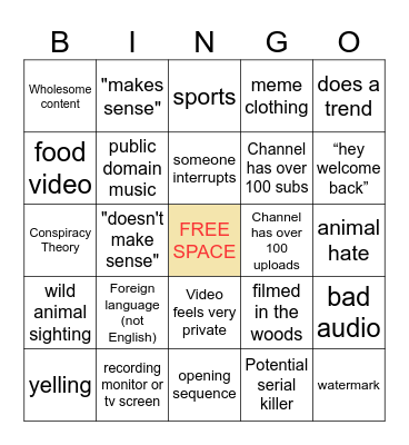 Youtube Recycle Bin Bingo Card