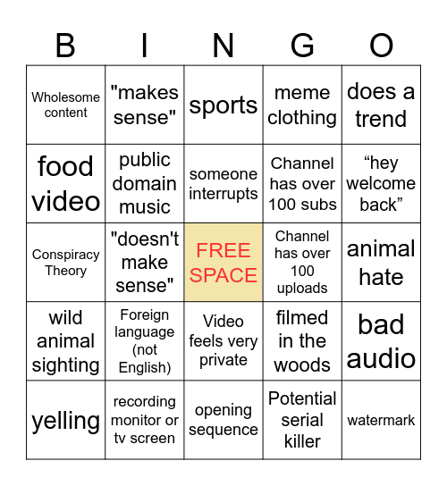 Youtube Recycle Bin Bingo Card