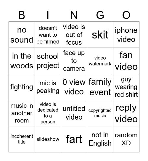 Nessa Youtube Bingo #1 Bingo Card