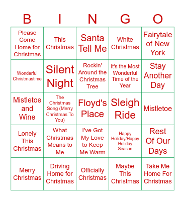 CHRISTMAS SONGS Bingo Card