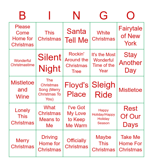 CHRISTMAS SONGS Bingo Card