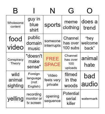 Youtube Recycle Bin Bingo Card