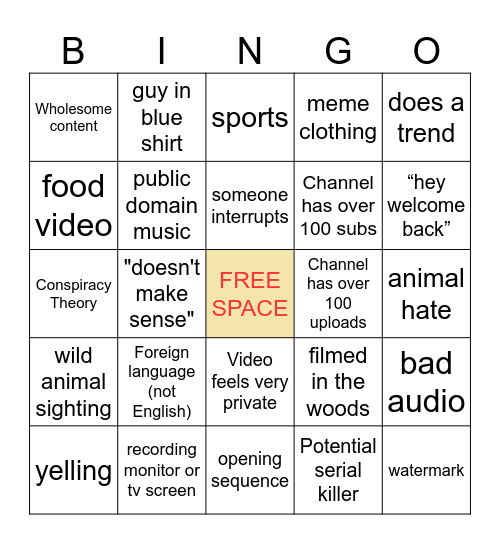 Youtube Recycle Bin Bingo Card