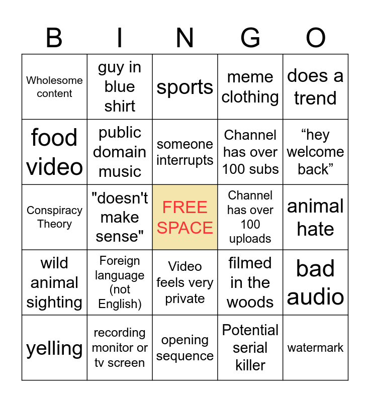 Youtube Recycle Bin Bingo Card