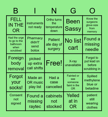 OR Nurse Week Bingo Card