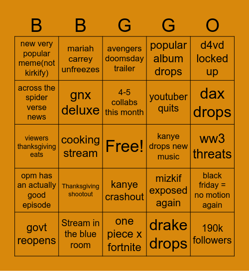 NOV BINGO Card
