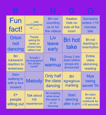 MT Dance Bingo Card