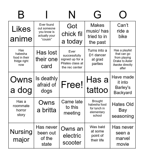 EESA Bingo! Bingo Card