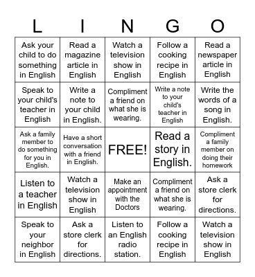 Lingo  Bingo Card