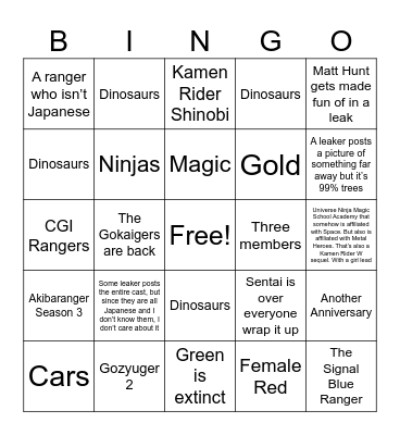 Sentai 2026 Bingo Card