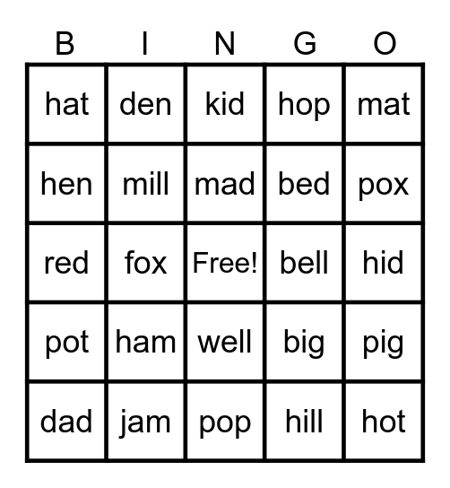 Phonics Bingo Card