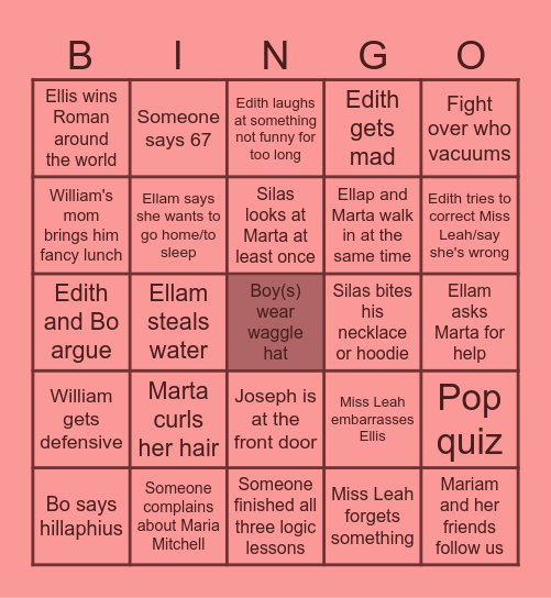 Class Bingo Week 11 Bingo Card