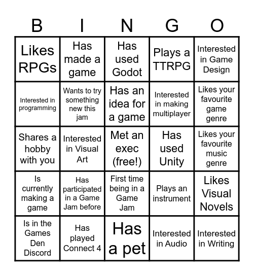 Games Den Bingo! Bingo Card